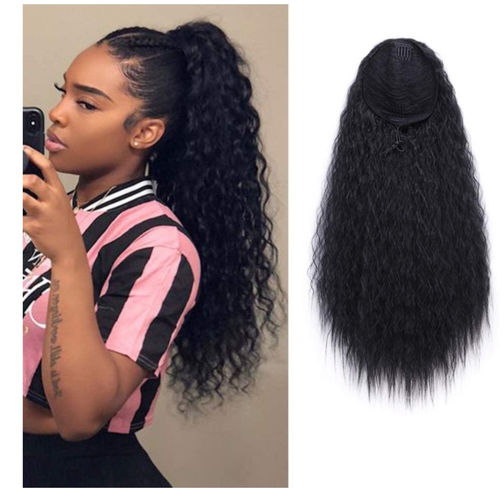 Drawstring Ponytails light Brown Wavy Hair Extension 22” Clip